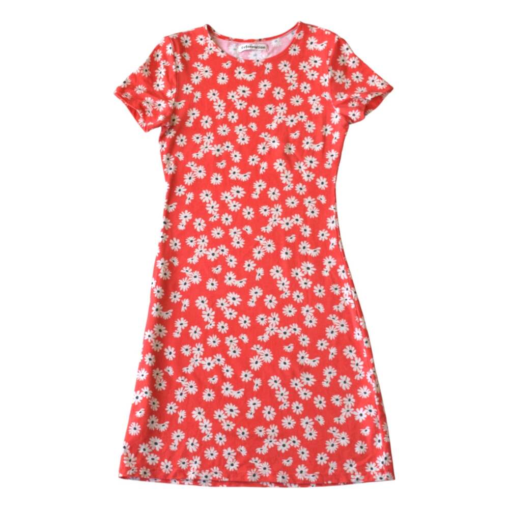 Reformation Red Daisy Floral Short Sleeve Mini Dress XS
